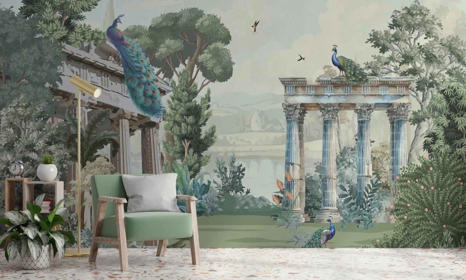 Peacock Wallpaper | Turquoise Mughal Art Removable Room Decor image 0