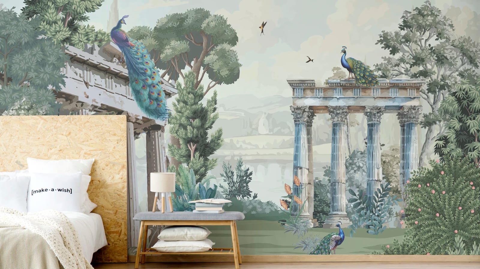Peacock Wallpaper | Turquoise Mughal Art Removable Room Decor image 2