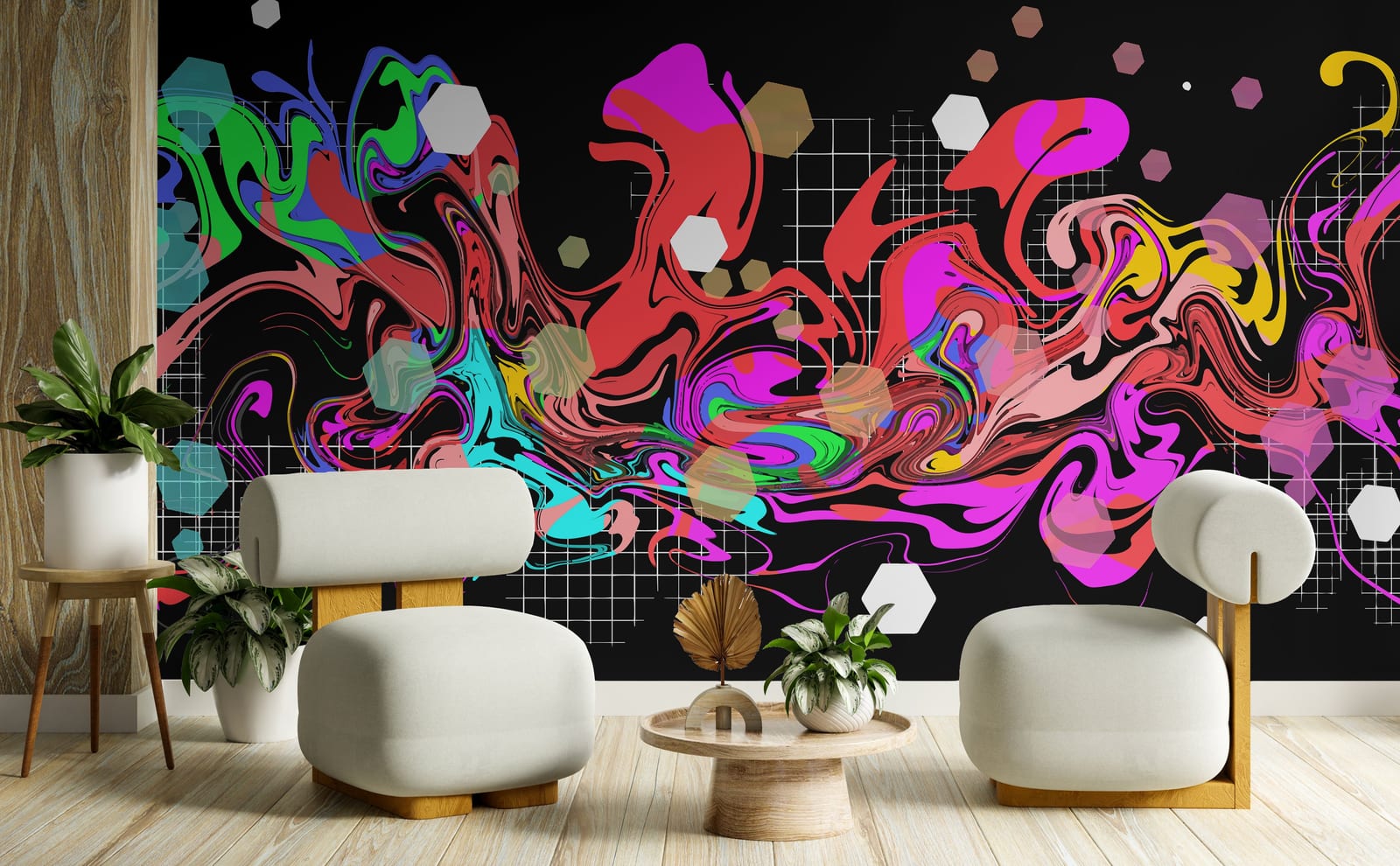Modern urban graffiti mural for creative studio interior decoration