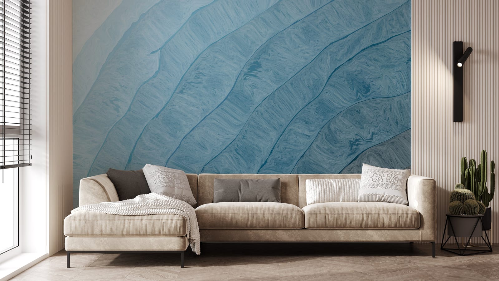 Teal Blue Gradient Abstract Wallpaper | Peel and Stick Bedroom Accent