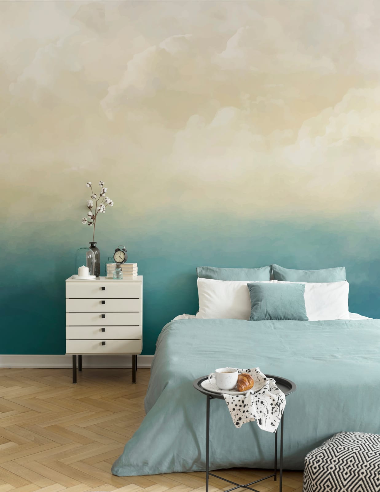 Modern ombre design featuring calm sky tones and smooth blend for bedroom styling