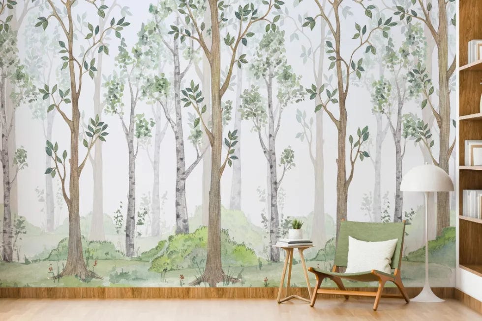 Bright Watercolor Forest Wallpaper image 0