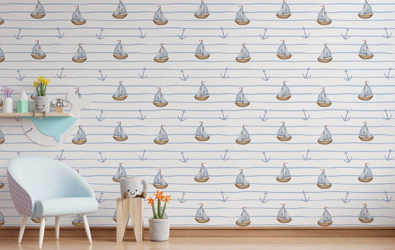 Nautical Sailboat Wallpaper | Light Blue Kids Room Peel and Stick Decor