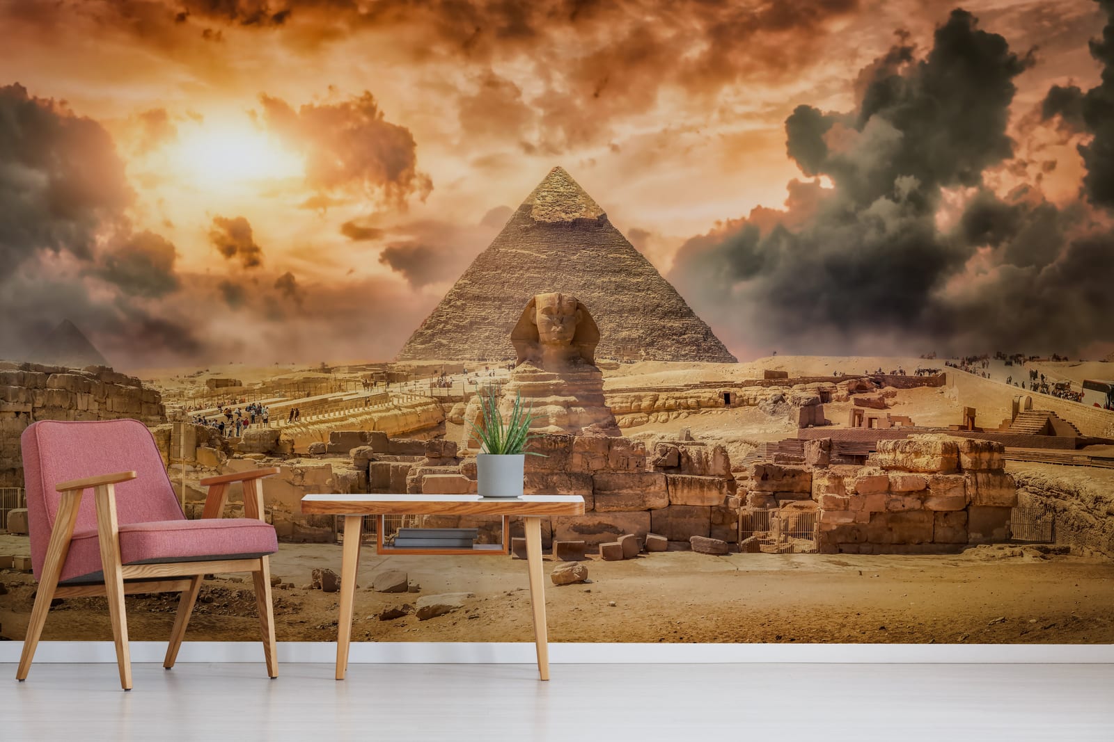 Historic pyramid desert mural featuring Sphinx statue architecture for study room wall
