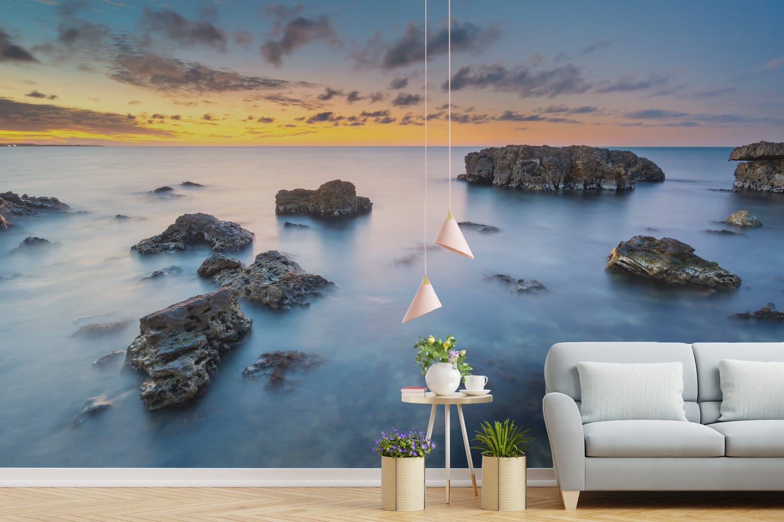 Sunset Ocean Wallpaper | Blue Seascape Peel and Stick Wallpaper