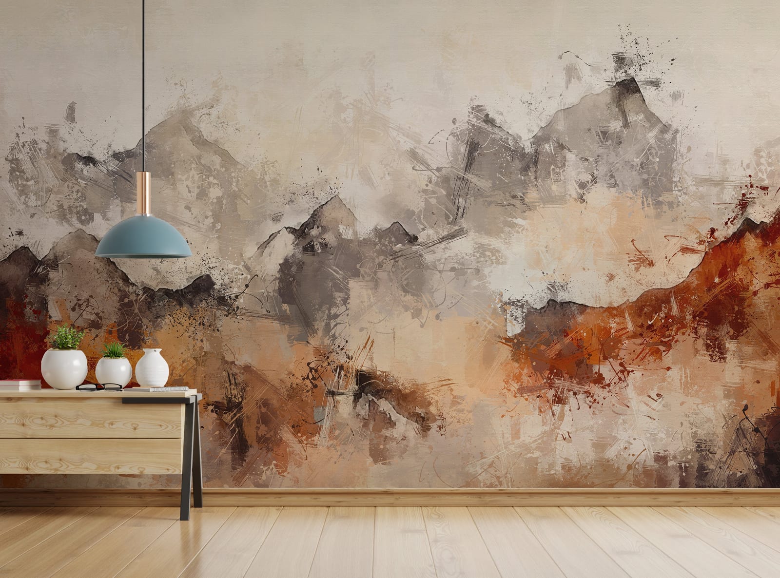 Nature-driven textured wall design in grounded colors elevating a creative studio or professional office interior.