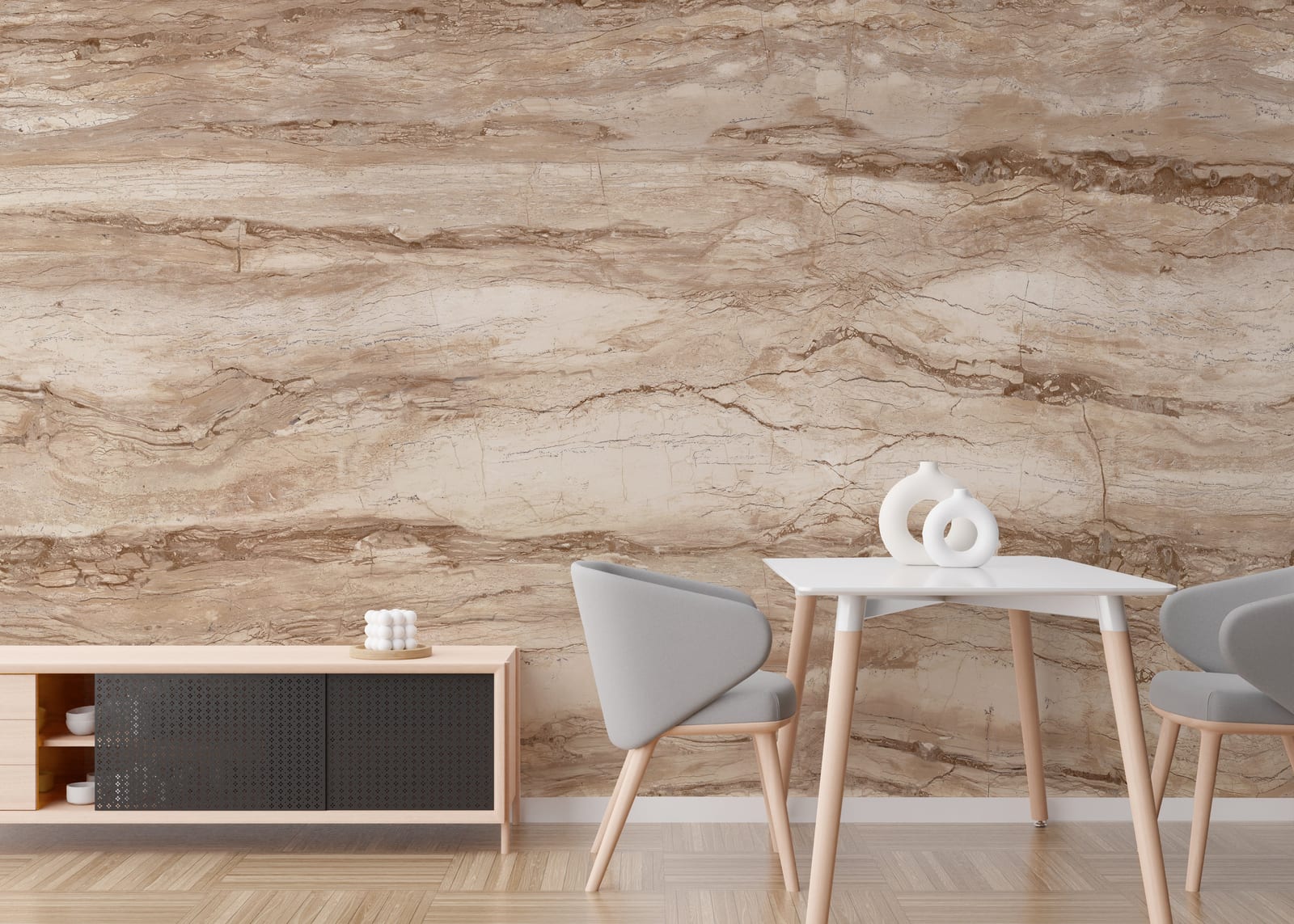 Decorative marble texture wall mural for elegant dining area walls