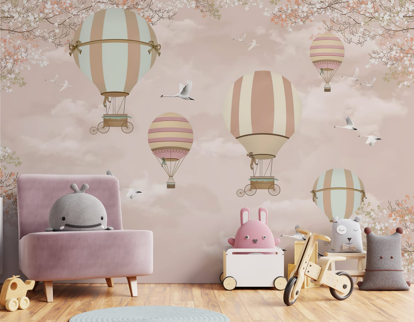 Pink Air Balloons Dreamscape Kids Removable Wallpaper