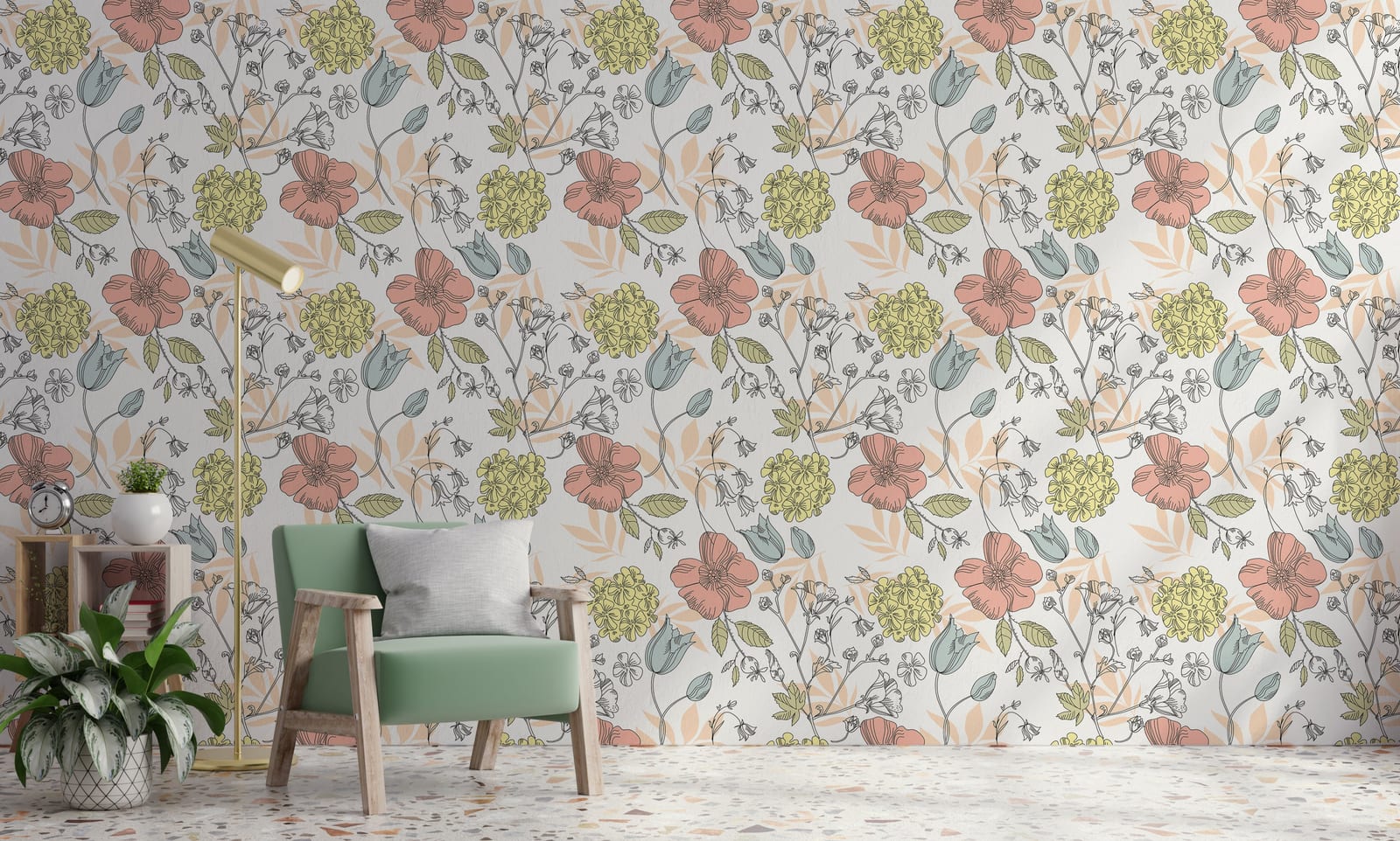 Blush Cottagecore Floral Wall Decor | Vintage Botanical Peel and Stick Wallpaper