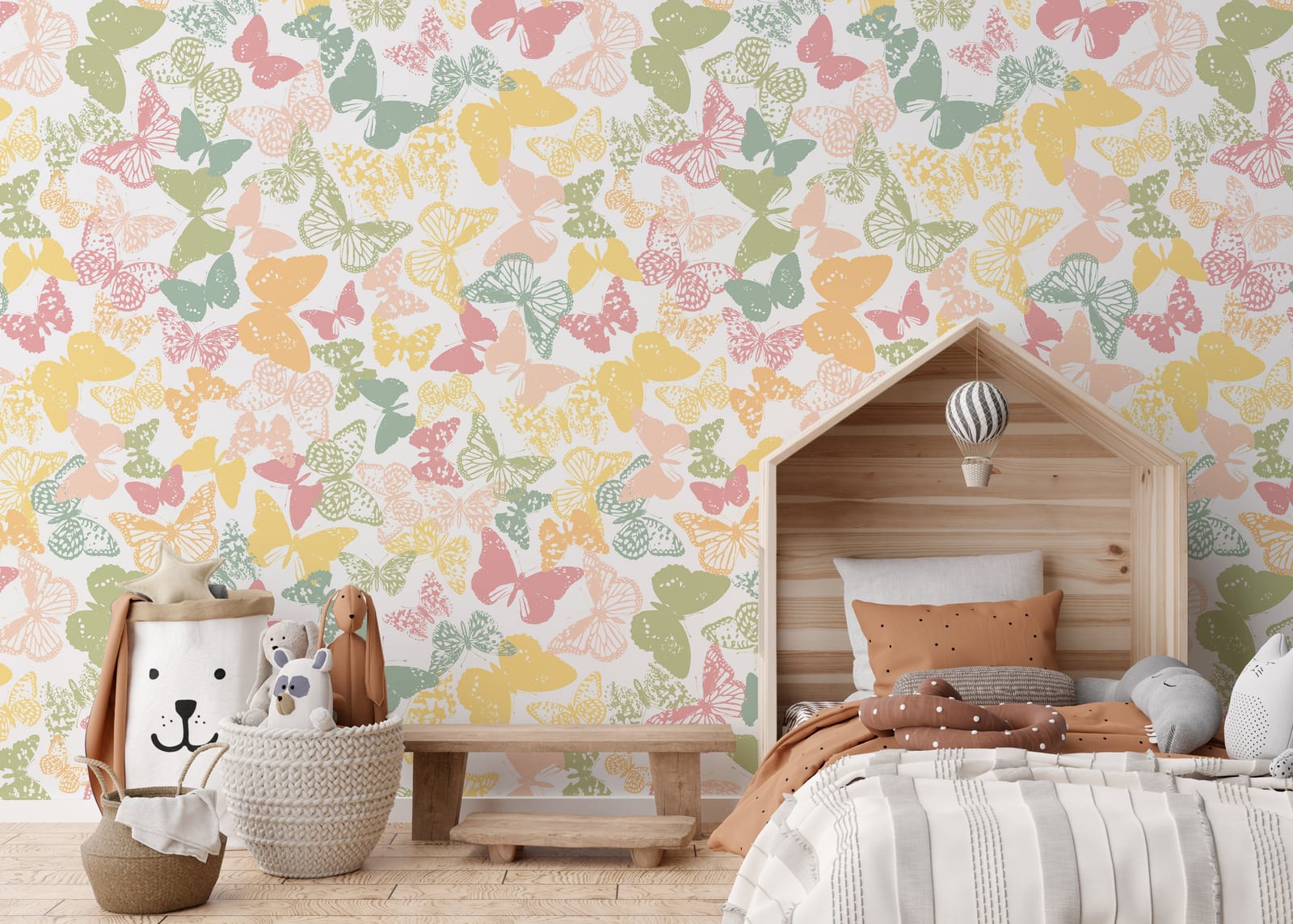 Colorful Butterfly Peel and Stick Wallpaper | Kids Room Wall Decor
