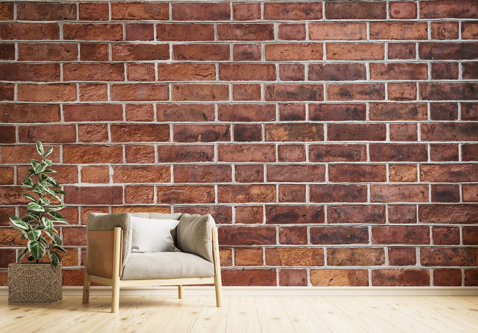 Adhesive brick pattern statement wall adding welcoming ambiance and bold structural detail to gathering spaces.