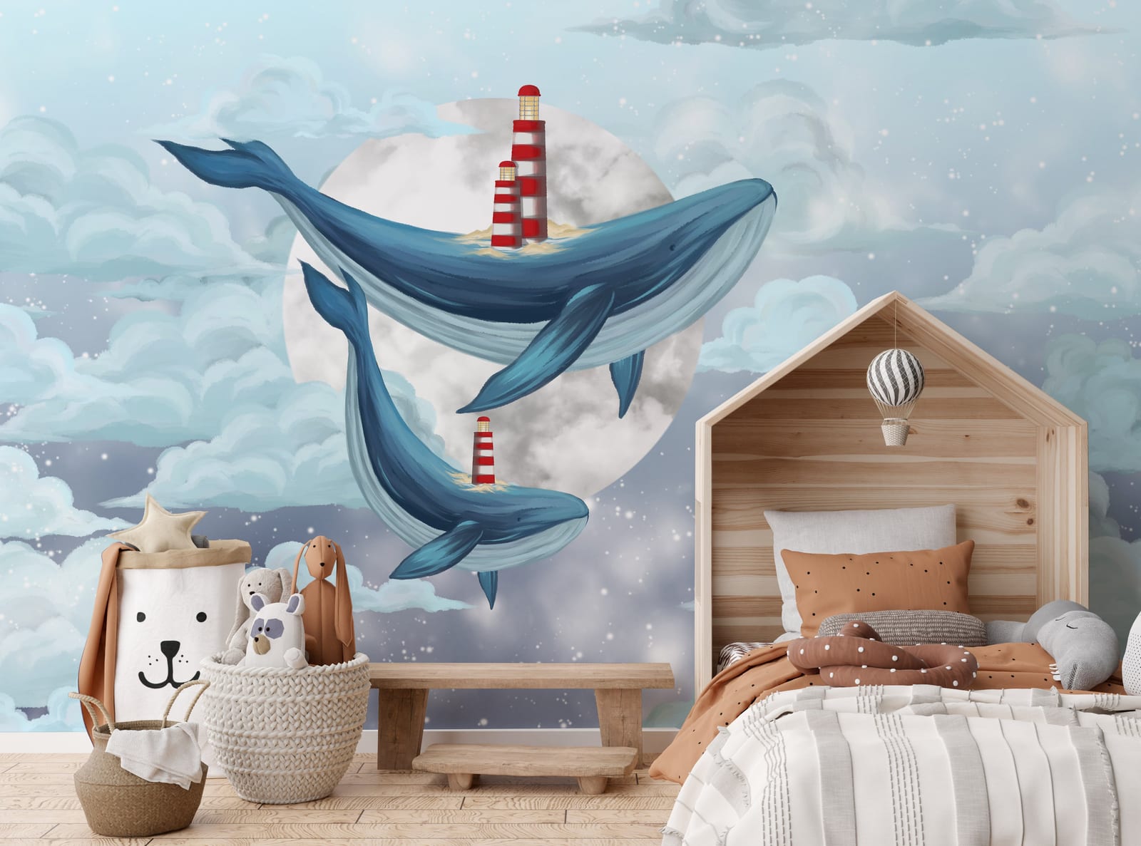 Fantasy Blue Whale Self-Adhesive Kids Wallpaper