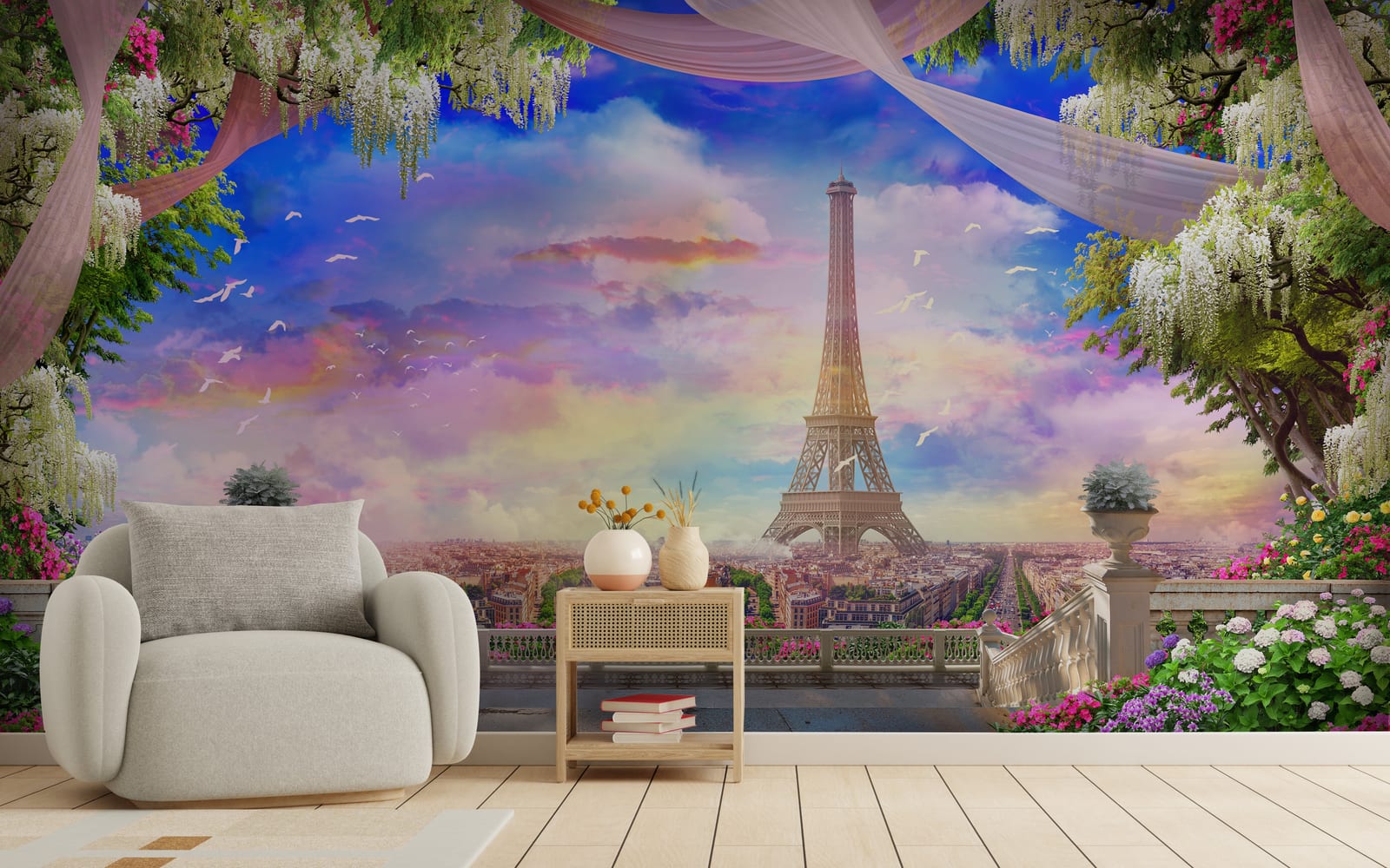 Paris Eiffel Tower Wallpaper | Pastel Sky Peel And Stick Decor