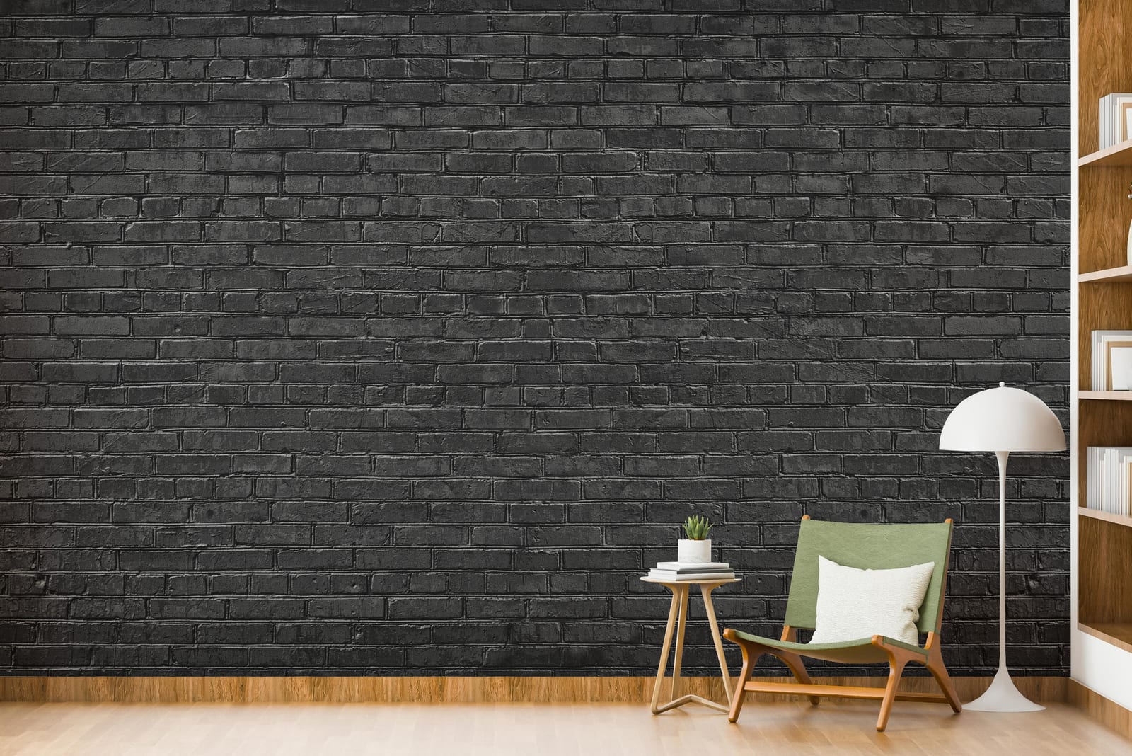 Modern interior with a black brick wall design in libary