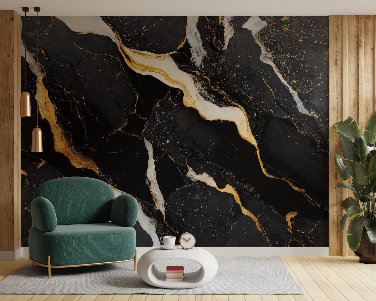 Luxury Black Marble Wall Covering | Gold Vein Removable Wallpaper
