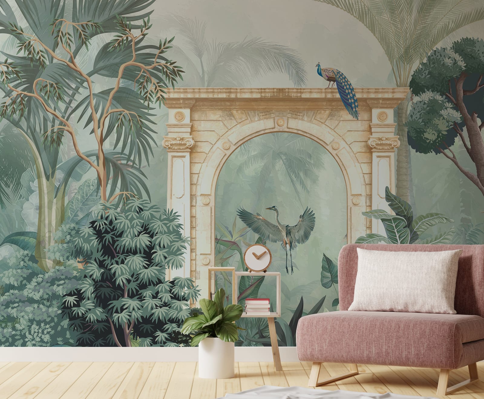 Jungle inspired peacock artwork removable decor for creative workspace