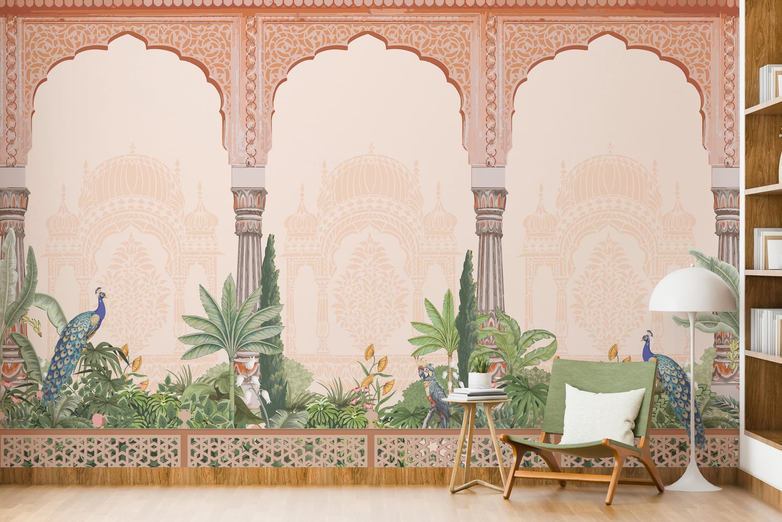 Indian Palace Peacock Wallpaper | Botanical Arch Peel And Stick Wall Mural