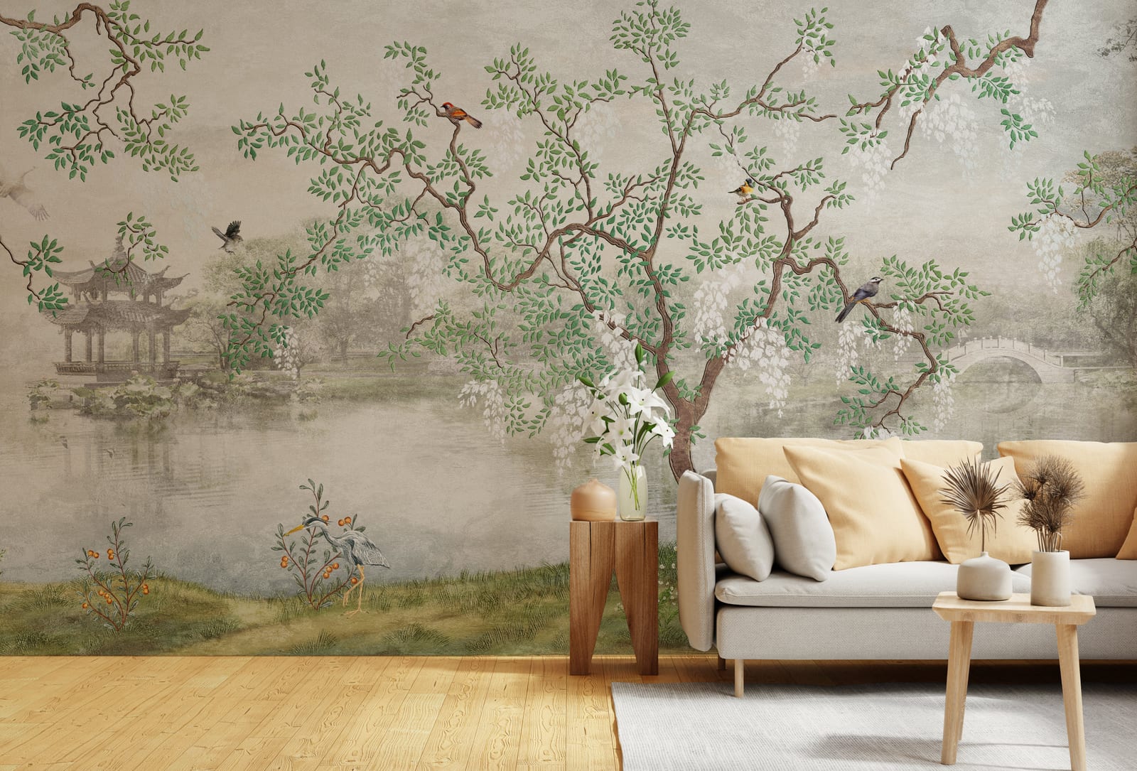 Natural green leaves wallpaper mural for living room wall decor