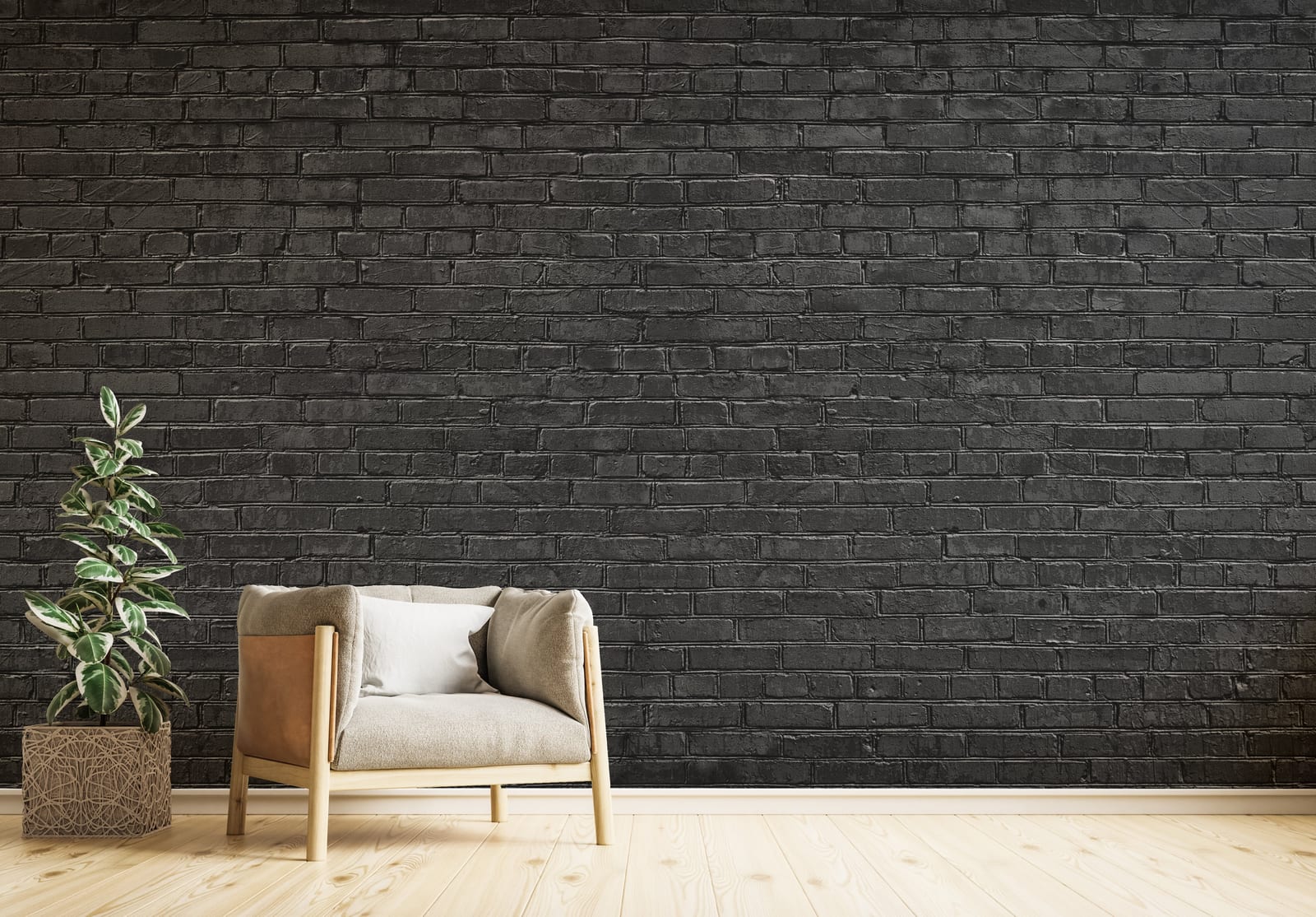 Modern dining room enhanced with bold black brick wallpaper mural design