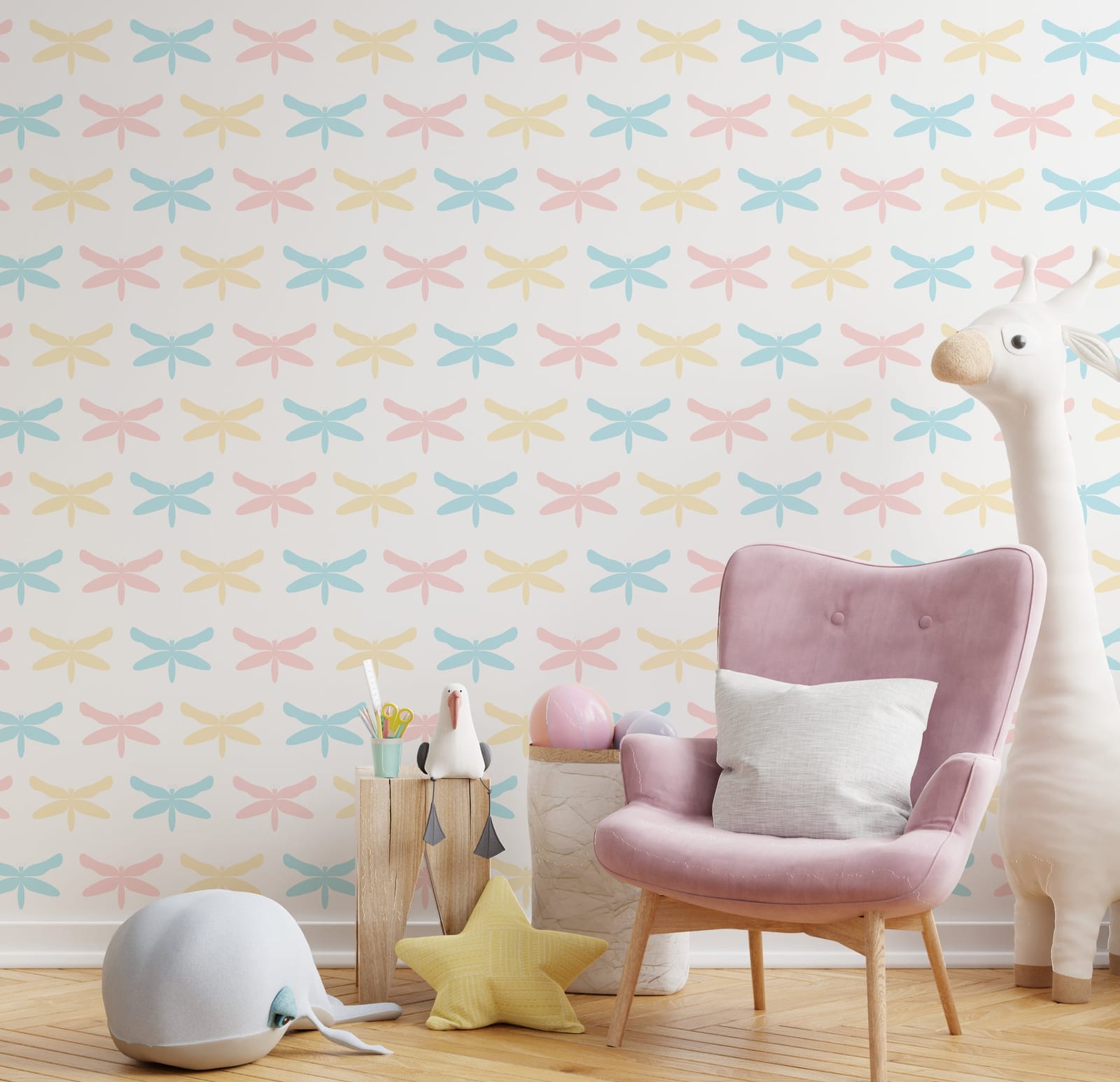 Butterfly Wallpaper | Soft Pastel Kids Room Self-Adhesive Wall Decor