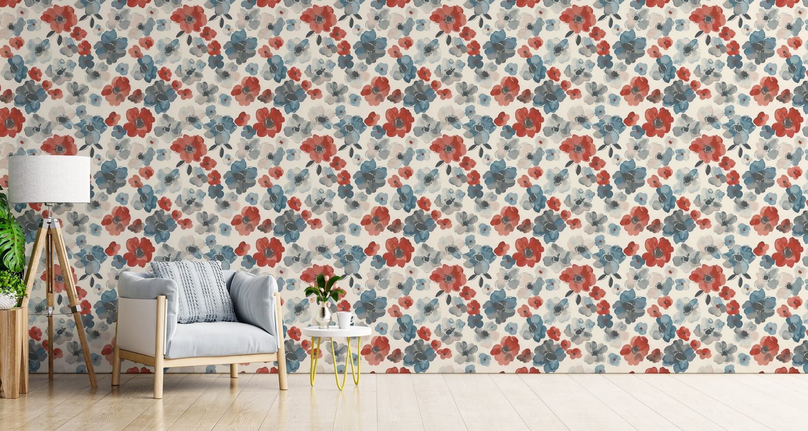 Poppies Flower Blooming Design Watercolor Wallpaper