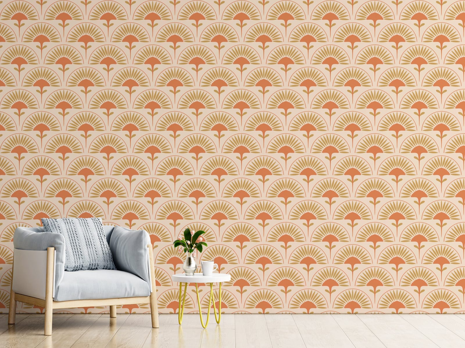 Decorative art deco geometry mural for creative studio interior wall