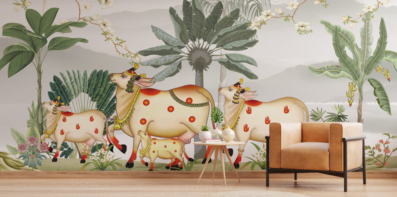 Traditional Tropical Pichwai Art Peel Stick Wallpaper