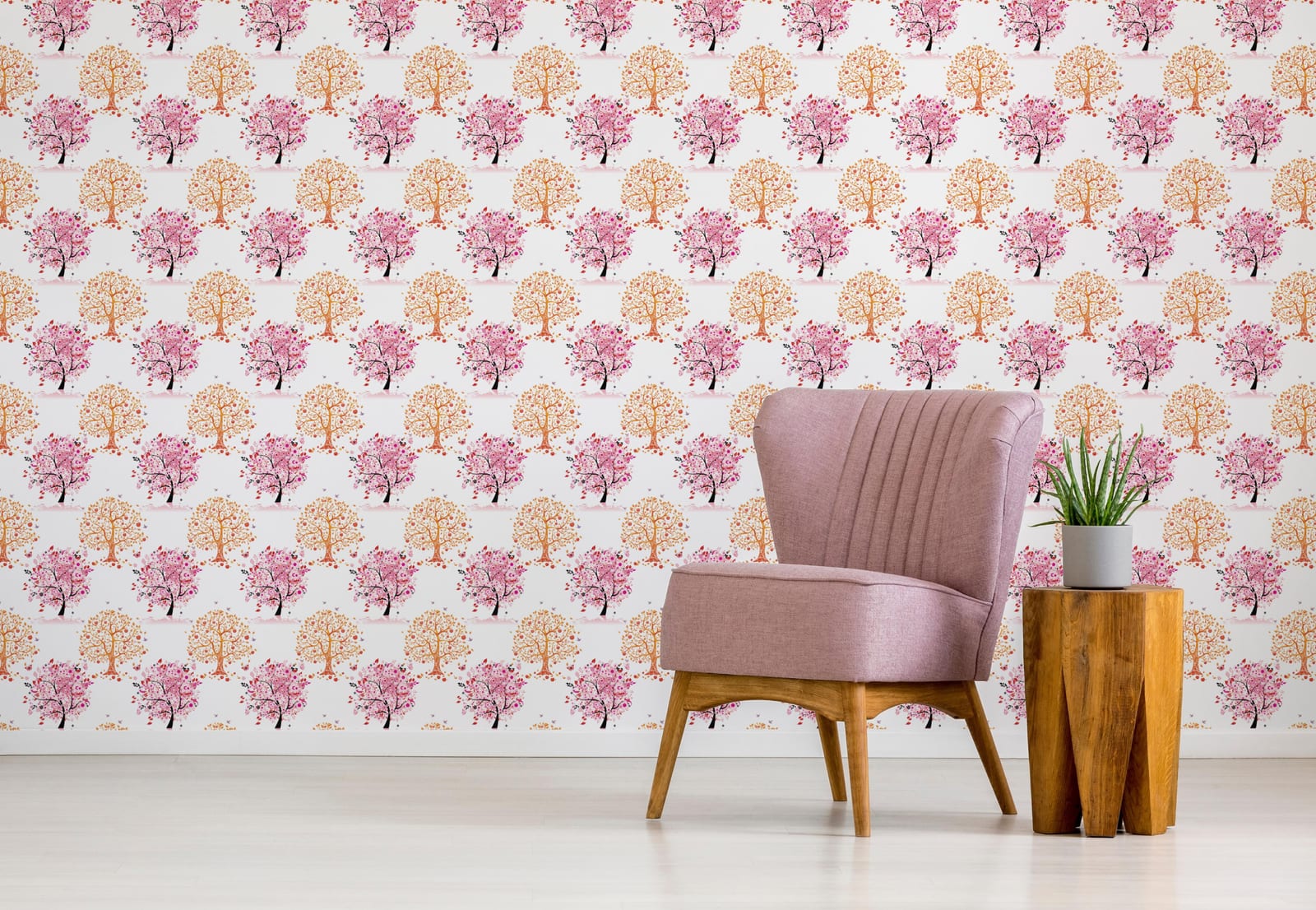 Repeating Pink Tree Wallpaper | Floral Peel and Stick Wallpaper