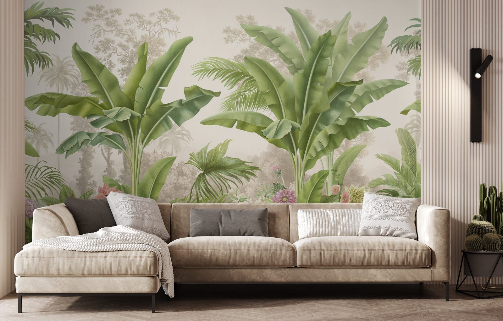 Tropical Botanical Wall Mural | Green Banana Leaf Peel And Stick Wallpaper