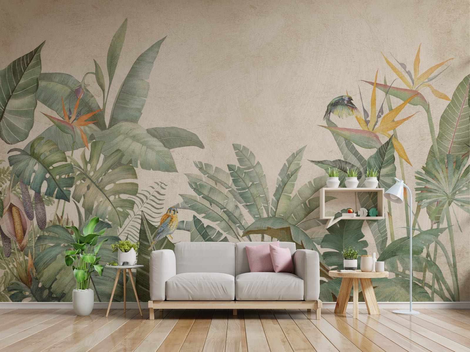 Green Wildflower Tropical Leaf Wall Mural